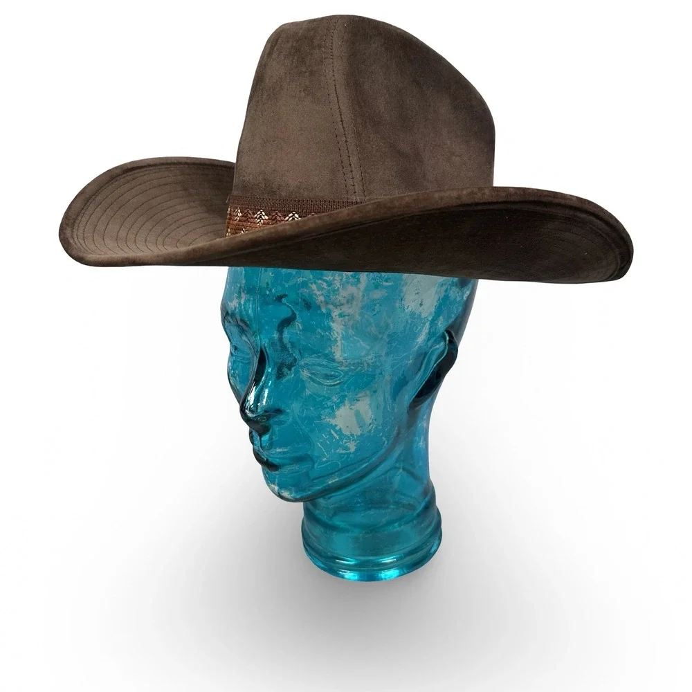 YA Youngan Mens Brown Faux Suede Cowboy Hat Western Woven Band Size Small